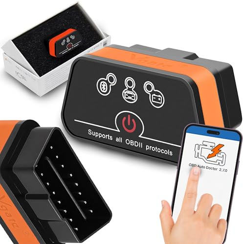 Retoo Dispositivo diagnostico OBD2 Bluetooth, adattatore OB II, scanner auto per Android, compatto e robusto, modalità di risparmio energetico automatica, diagnosi di errori, monitoraggio in tempo