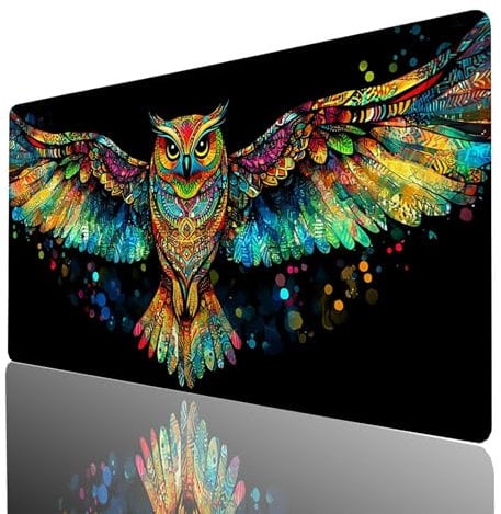 Mouse Mat, Black Mouse Pad Large 140x60x0.3cm, Waterproof Desk Mat with Stitched Edge, Extended Comfortable Gaming Mousemat Owl with Smooth Cloth Surface, Home Desk Accessories Table Decor GYL-4250