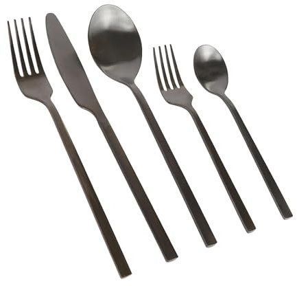 Argon Tableware 40 Piece Black Stainless Steel Cutlery Set – Modern Dining Set for 8 People with Knives, Forks, Spoons & Teaspoons – Dishwasher Safe Luxury Tableware