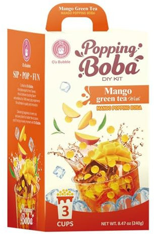 Mango Green Tea with Mango Popping Boba - DIY Bubble Tea Kit | Makes 3 Cups