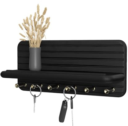 Jemyxhw Schlüsselbrett mit Ablage und 6 Haken, Schlüsselbrett Holz, Schlüsselhalter Schlüsselkasten Schlüsselboard für Eingangsbereich, Flur, Küche (Schwarz)