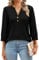 Aokosor Womens 3/4 Sleeve Tops Ladies Blouse V Neck Tunic Long Sleeve T Shirts Curved Hem Office Wear Black Top Plus Size 18-20 for UK