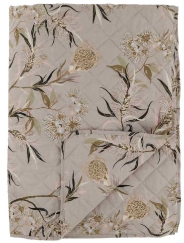 Chic Antique Quilt AIX Taupe mit Blumen Muster 180x130 cm Baumwolle Tagesdecke