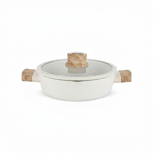 QUTTIN - Cacerola Ecook 24 cm con Tapa, Antiadherente Cerámica PFAS Free, Aluminio Reciclado, Sin Tóxicos, Apta para Inducción Gas Vitro Eléctrico Halógeno, Asas Detalle en Madera