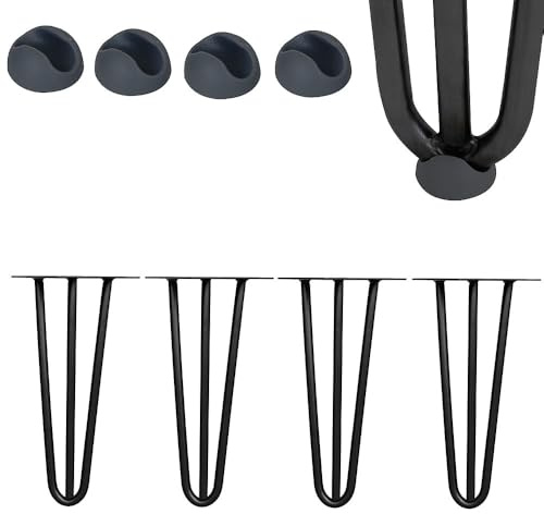 Mucola Hairpin Legs Tischbeine 4er Set 40 cm 3 Streben Stahl Schwarz 12 mm | Tischkufen pulverbeschichtet, geräuscharm, bodenschonende Fußkappen, für Couchtisch, Schuhregal, inkl. Schrauben, Esstisch