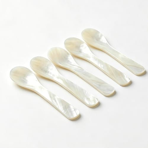 Eislöffel Perlmutt Löffel Set 5 Stück 7 3cm Weiße Muschel Eierlöffel für | Kaviar, Esslöffel, Kleine, Plastiklöffel, Alternative, Dosierlöffel, Suppenlöffel, Naturprodukt, Handarbeit, qualitaet