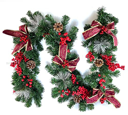Mingzhe Flexibel PVC-julgirland Utan Lampor med Bowknot Bär Xmas Ball 1,8m 2,7m för Trappor Räcke Öppen Spis Dörr Fönsterdekor