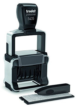 Trodat Professional 4.0 Stempel 5435 Typo mit Datum zum Selbst Setzen, Selbstfärbend, Abdruck zweifarbig blau-rot, max. 41 x 24 mm