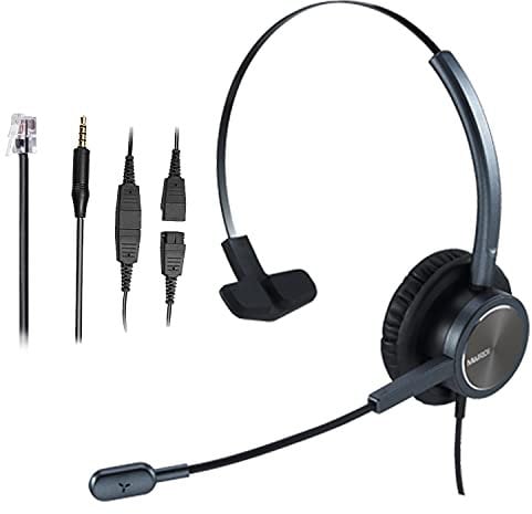 Telefon Headset mit Mikrofon für Cisco Festnetztelefonen, Mono Office CallCenter Kopfhörer mit RJ9 Klinke für Jabra Cisco 7841 7942 7960 7961 7962 8841, mit 3,5mm Adapter für Handy PC Laptops