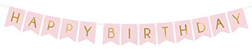 PartyDeco - Flag Banner Pink with Happy Birthday Gold Lettering 175 cm, Color, GRL57-081J