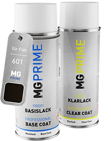 MG PRIME Autolack Sprühdosen Set für Fiat 601 Nero Cattivo/Darkwave Schwarz Basislack Klarlack Spraydose 400ml