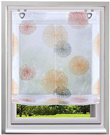 1 Stück Raffrollo mit Feuerwerk Muster Floral Design Raffgardine Voile Transparent Vorhang (BxH 60x140cm, Orange mit Haken)