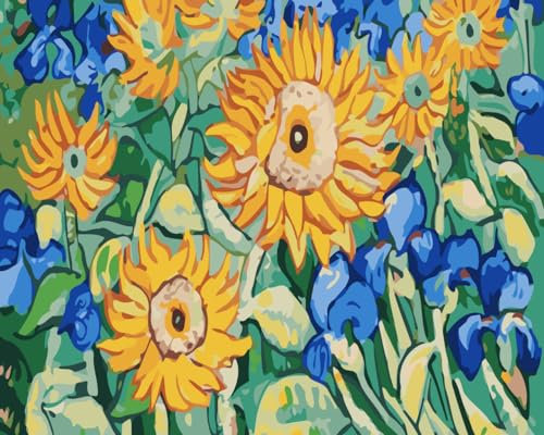 ABEUTY Peinture par numéros pour adultes débutants - Van Gogh - Jardin de tournesols - 40,6 x 50,8 cm - Numéro de peinture (sans cadre)