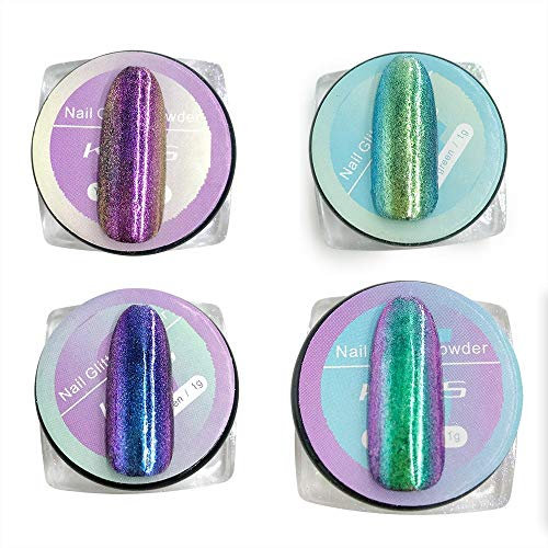 4 Stück set Spiegel Pulver für Gelnägel Glitzerpuder Holografische Chamäleon Chrom metallic Reflektierend Staub Nagel dekoration Zubehör Maniküre Design Tool