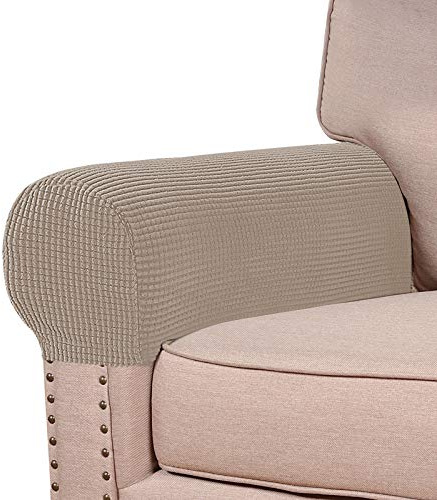 Turquoize Stretch Armrest Covers for Chairs and Sofas Couch Arm Covers for Sofa Spandex Jacquard Armrest Cover Anti-Slip Furniture Protector Washable Armchair Slipcovers for Recliner Set of 2, Sand