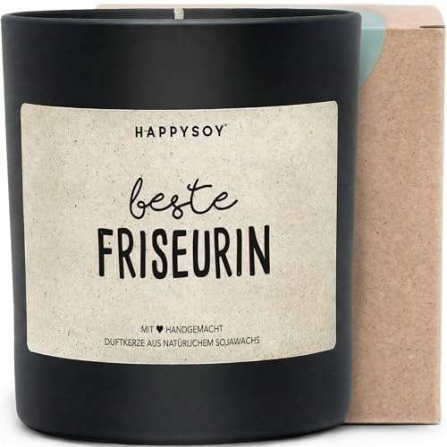 Beste Friseurin - Duftkerze mit Spruch als Dankeschön Geschenk für Friseurin, liebevolle Aufmerksamkeit, blumiger Duft, Kerze im Glas