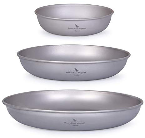 iBasingo Camping Titan Teller Set Klein Servier Teller Outdoor Ultraleichte Picknick Metall Geschirr Set Kochgeschirr für Lebensmittel Fleisch Obst Sauce Dessert 3 pcs/Set Ti1104T