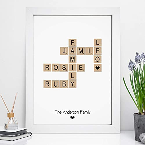 Personalised Scrabble Family Print - Birthday, Christmas Picture Wall Art Present Idea - Dad, Daddy, Grandad, Nanny Gifts - A5, A4, A3 Print & Framed