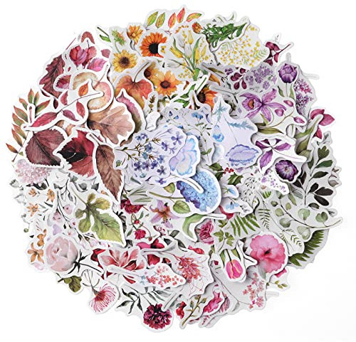 RISYPISY 240pcs Vintage-Aufkleber-Set, Blumen Scrapbook-Aufkleber dekorative Papieraufkleber Aufkleber im Kleinformat Laptop-Aufkleber für Bullet Journal, Kunsthandwerk, Umschlag, Wasserflasche