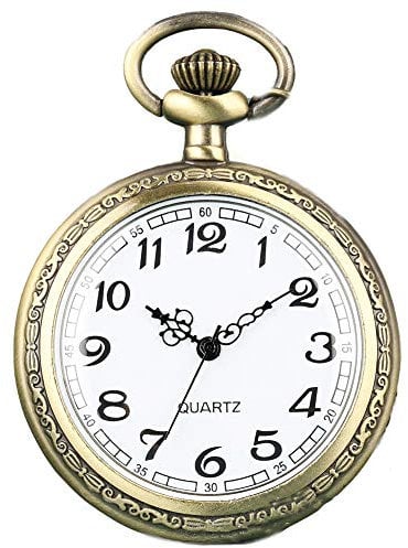 Vintage Steel Quartz Pocket Watch Classic Fob Pocket Watch with Short Chain for Men Women - Gift for Birthday Anniversary Day Christmas Fathers Day