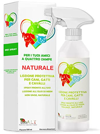Olio di Neem per Cani Gatti e Cavalli BioA.L.T Repellente Contro Pulci Zecche Zanzare acari Protezione Spray con Azione Naturale e Mirata Contro i Parassiti spray pronto uso 500 ml