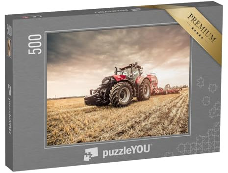 puzzleYOU: Puzzle 500 Teile „Roter Traktor bei der Feldarbeit“ – aus der Puzzle-Kollektion Fahrzeuge, Traktoren, Landwirtschaft