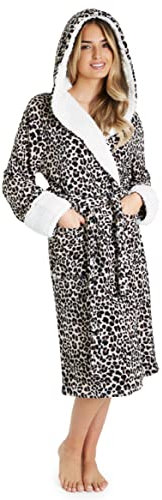 CityComfort Bademantel Damen Flauschig, Fleece Morgenmantel Damen Dressing Gown Women (XL, Leopardenmuster)