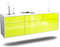 TV Schrank Lowboard hängend - Ludwigshafen - Korpus Weiss matt - Front Hochglanz Design Grün- (136x47x35cm) - Push to Open Technik & hochwertigen Leichtlaufschienen - Made in Germany