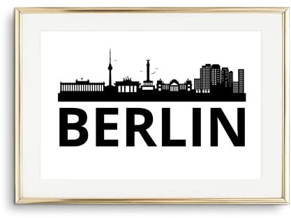 Din A4 Kunstdruck ohne Rahmen - Berlin Hauptstadt Silhouette Typographie Stadt City Modern Druck Poster Bild