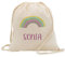 PROMO SHOP Mochila Cuerdas 100% Algodón Natural · PERSONALIZADA con tu Nombre o Foto a Todo Color en Impresión Textil · Diferentes Diseños para Personalizar · Tamaño 41cm x 37cm (ARCOIRIS)