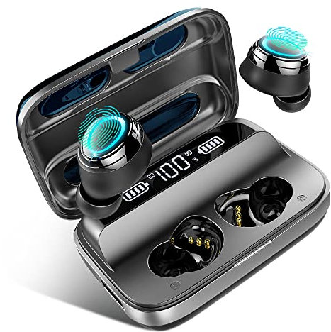 Wireless Headphones, Wireless Earbuds Bluetooth 5.1 Headphones with 140H Playtime, Wireless Earphones in Ear HiFi Stereo Noise Cancelling Bluetoth Earbuds with Mic, USB-C, IP7 Waterproof, Gray-black