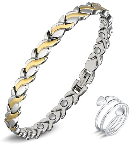 Jeracol Lymphdrainage-Armband, Titanstahl, magnetisches Armband und Magnetring für Damen, Magnetarmband und Kupfer-Magnetring für Jahrestag, verstellbare Größe, Geschenkbox