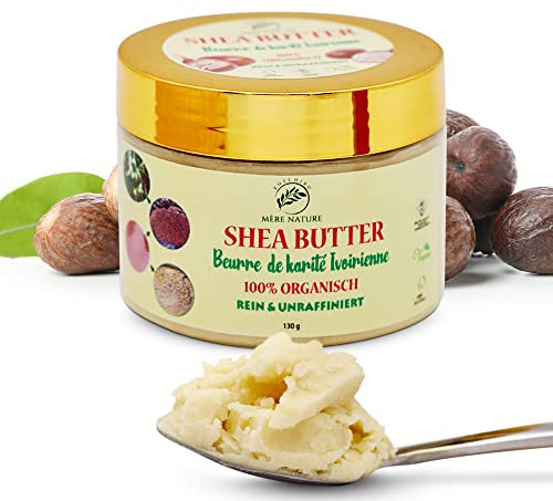 Kotchiro Mère Nature - Sheabutter 100% rein & unraffiniert - Naturkosmetik, kaltgepresst, Handarbeit - traditionell hergestellt von lokalen Produzentinnen an der Elfenbeinküste (130g)