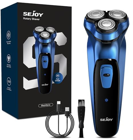 Sejoy Elektrischer Rasierer für Männer, Gesichtsrasierer, schnurlose, waschbare, wiederaufladbare Rasiermaschinen, Pop Up Trimmer für Reisen und Zuhause, LED-Anzeige, schnelles Aufladen, Azurblau