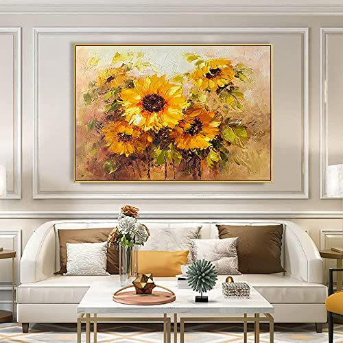 Ölbilder Auf Leinwand Handgemalt,100% Handgemaltes Acrylgemälde Extra Großes Kunstwerk Ölgemälde, Abstrakte Kreative Sonnenblume Textur Original Kunstwand, Moderne Wandkunst Rahmenloses Cooles B
