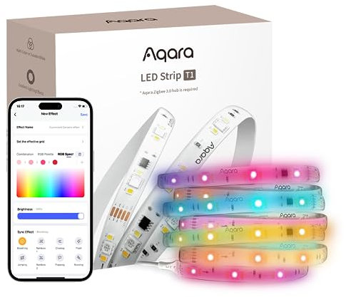 Aqara LED Streifen T1, ERFORDERT Zigbee 3.0 HUB, 2M RGBIC LED mit 16 Millionen Farben/einstellbarem Weiß/Farbverlaufseffekten, Unterstützt Apple Home, Google Home, Alexa, Matter over Bridge