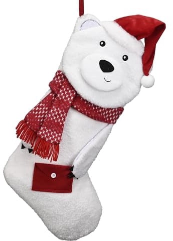 Valery Madelyn Polarbär Nikolausstrumpf Große,21 Inch/54cm Weihnachtsstrumpf zum Befüllen und Aufhängen für Kamin,Nikolausstiefel für Rot Weiß Weihnachtsdeko,Kinder