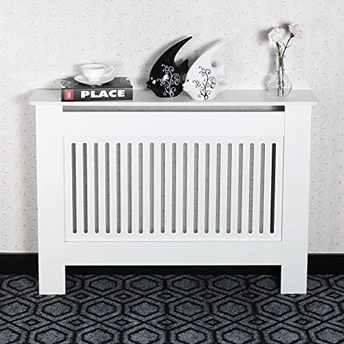 AL AJAL Radiator Cover Modern MDF Wood White Vertical Slat Living Room Bedroom Hallway Cabinet (Medium)