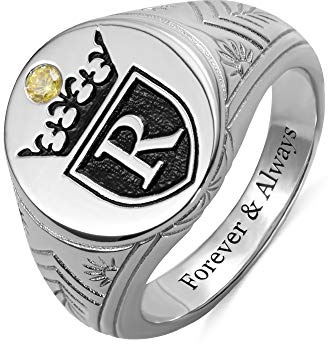 Personalisierbarer Siegelring mit Geburtsstein, 14 Karat vergoldetes Kupfer, 925er Sterlingsilber, Buchstaben-Gravur, Ring, aufmerksames Vatertagsgeschenk für Papa