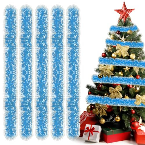 SFSSHUI 10m Weihnachtsgirlanden, 5pcs Lametta Girlande, Flexibel, Lametta, Blau