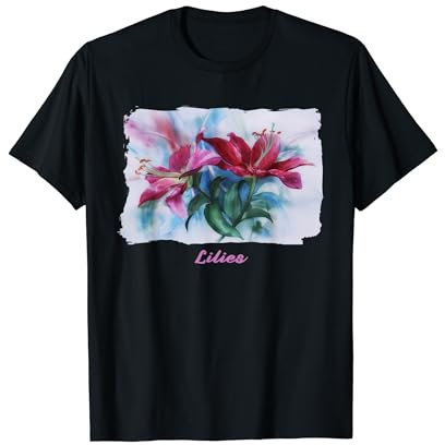 Schöne rosa und rote Aquarell Lilien T-Shirt