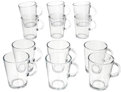 Ritzenhoff & Breker Coredo - Set di 12 bicchieri da tè con manico, 250 ml, altezza 10,5 cm, con manico in vetro trasparente, bicchieri di Natale per caffè, zaba e Natale, Babbo Natale e per l'Avvento