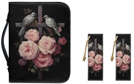 Suhoaziia Étui de bible en cuir avec marque-page pour femme - Étui de transport en cuir pour étude de la Bible, Imprimé croix rose, XX-Large