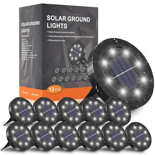 FLOWood Solar lange weiße Stehlampe, 8 LEDs, Solarlampen für den Außenbereich, 12 Stück - Solar LED Gartenlampe, IP65 wasserdichte Stehlampe, Solar Gartenlampe