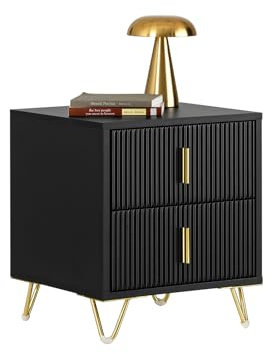 SoBuy Nachttisch, Nachtschrank mit 2 Schubladen, Moderner Beistelltisch für Schlafzimmer, Schwarz B40 x T40 x H47 cm FBT115-SCH