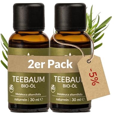Heldengrün® BIO Teebaumöl [100% NATURREIN] für Pickel & Hautpflege 2x30 ml | Wildwuchs aus Australien · Echter Teebaum · frisch, klar & krautig · Dermatologisch getestet · Deutsches Startup