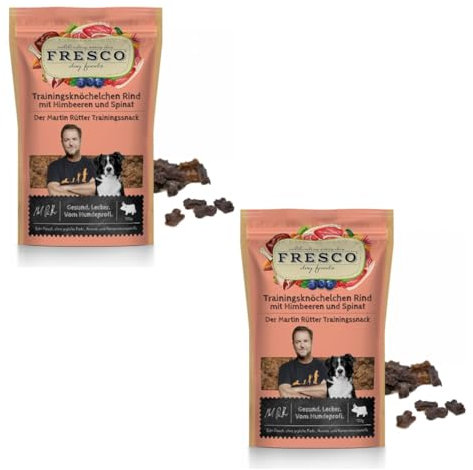 Fresco Martin Rütter Trainingsknöchelchen Rind mit Himbeeren und Spinat | Doppelpack | 2 x 150 g | Natürlicher Monoproteinsnack für Hunde | Getreidefreie Rezeptur