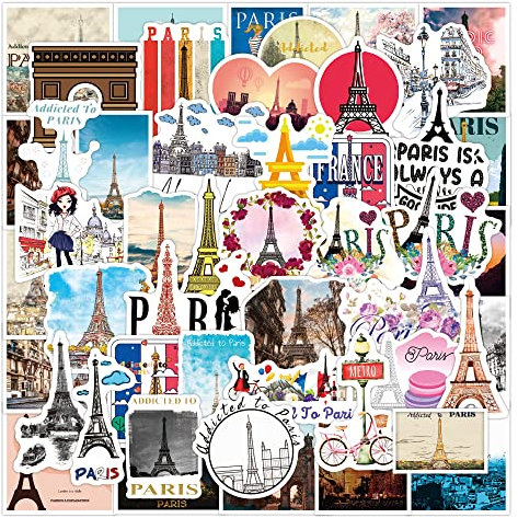 Affoto Paris Aufkleber für Laptop (50PCS),Geschenk für Kinder Jugendliche Erwachsene Jungen, Paris Wasserdicht Vinyl Aufkleber Stickers für Scrapbook,Skateboard,Auto,Gepäck