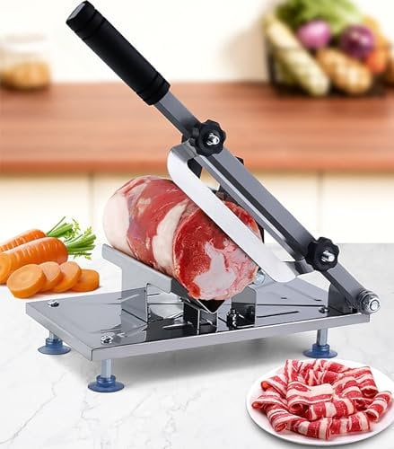 Frozen Meat Slicer, Stainless Steel Rib Meat Slicer with Silicone Suction Cup, Adjustable Thickness 0.3-8mm, Thickened Body, Durable and Labor-Saving, Use in Home and Commercial
