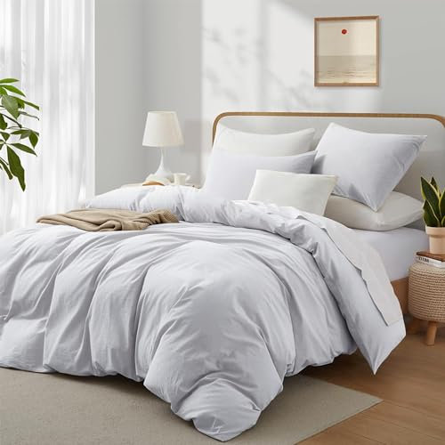 Boqingzhu Baumwolle Bettwäsche 200x220cm Grau Hellgrau Einfarbig Uni Ästhetik Doppelbett Weich Renforce Baumwollbettwäsche Bettbezug 200x220cm und 2 Kissenbezüge 80x80cm mit Reißverschluss